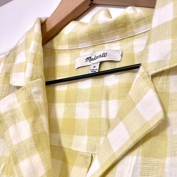 Madewell Cotton-Linen Boxy Camp Shirt - Yellow and White Gingham (Size M) - Picture 3 of 5